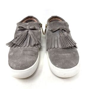 Kate Spade Suede Lenna Sneakers Womens Sz 6 Gray Kiltie Fringe Tassel Side Zip